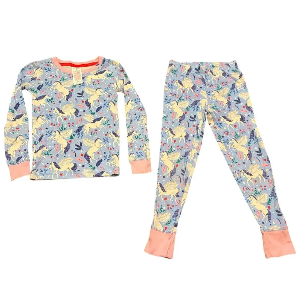 Mini Boden Pegasus Unicorn Pajamas Girls 6Y 116 Blue 2 Pc